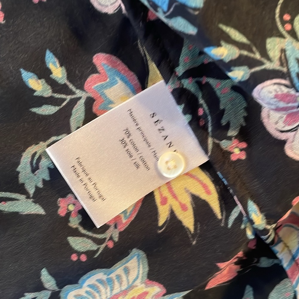 Sezane Pierro Black Silk Cotton Floral Button-Down Shirt - Picture 5 of 5